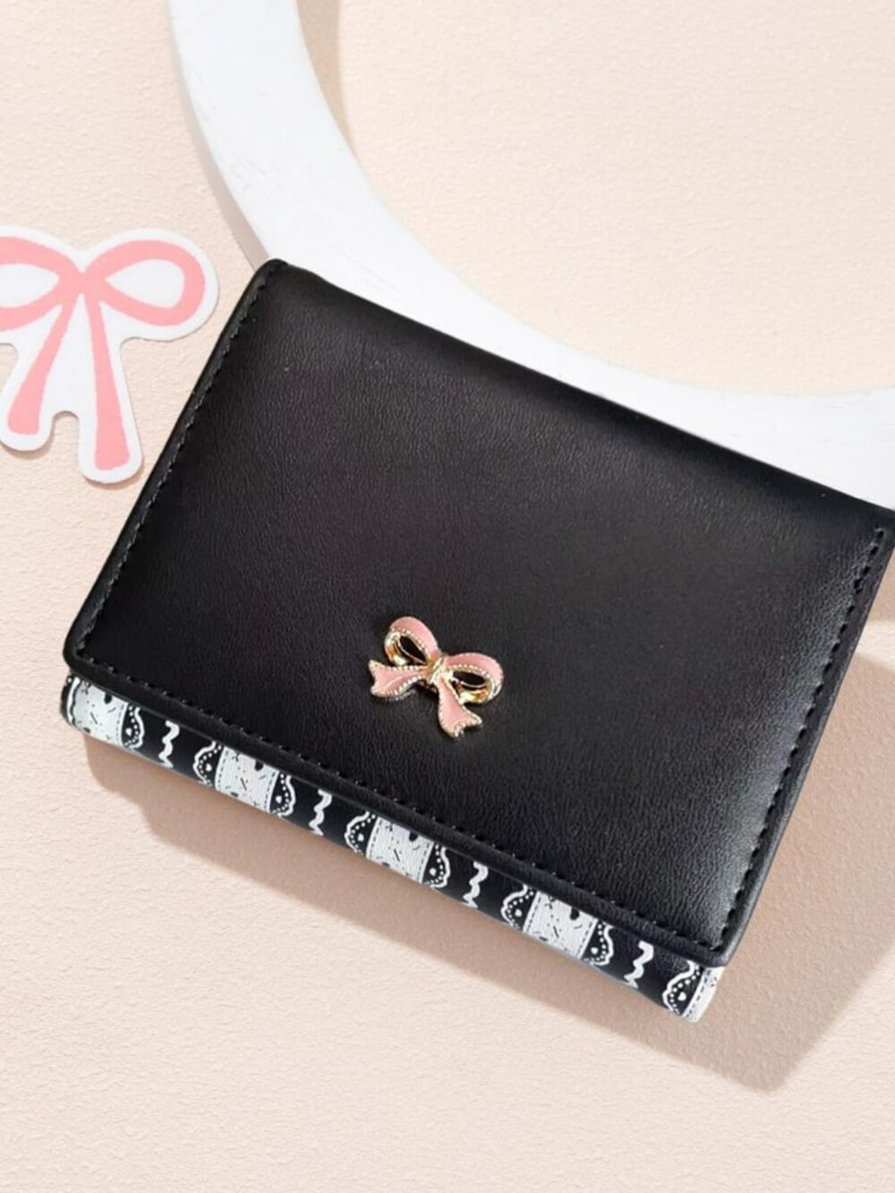 New Bow Small Wallet Pink Aesthetic w Card Slots ID Window Cute Fashion Classy‎